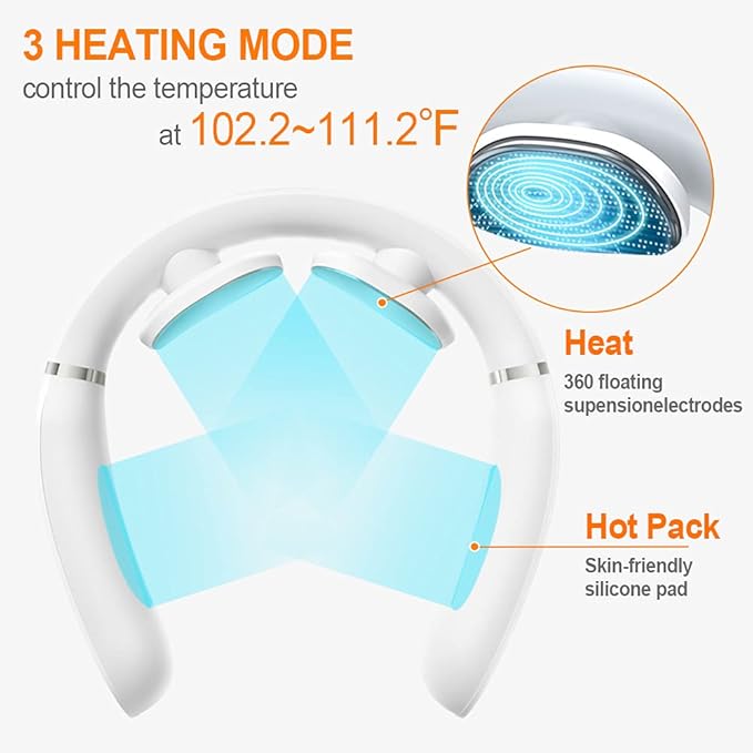 Intelligent Portable Neck Massager with Heat - 6 Modes & 16 Levels Intensity - Cordless Pulse Massage for Neck Pain Relief & Blood Circulation