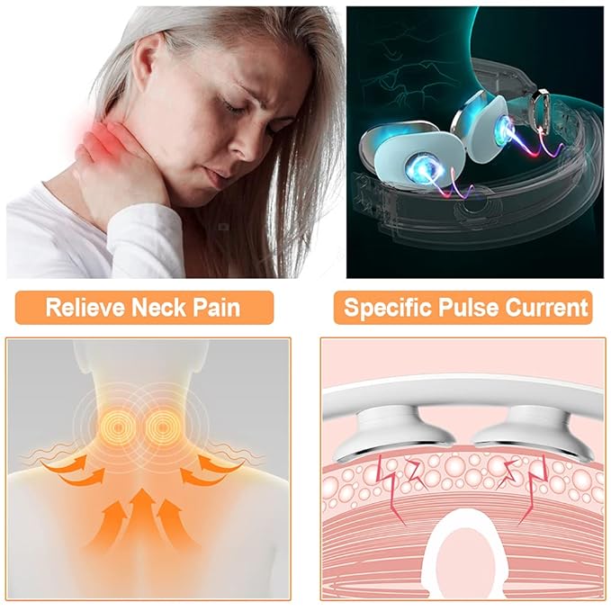 Intelligent Portable Neck Massager with Heat - 6 Modes & 16 Levels Intensity - Cordless Pulse Massage for Neck Pain Relief & Blood Circulation