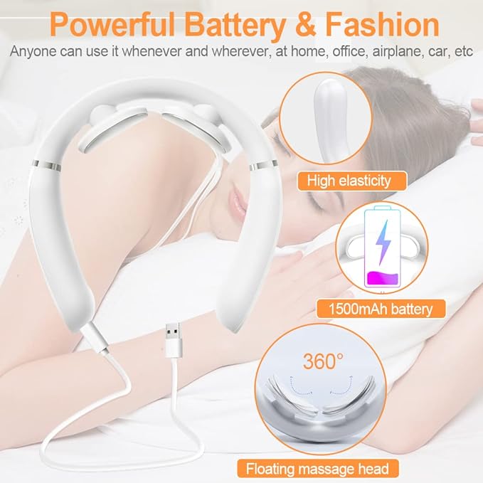 Intelligent Portable Neck Massager with Heat - 6 Modes & 16 Levels Intensity - Cordless Pulse Massage for Neck Pain Relief & Blood Circulation