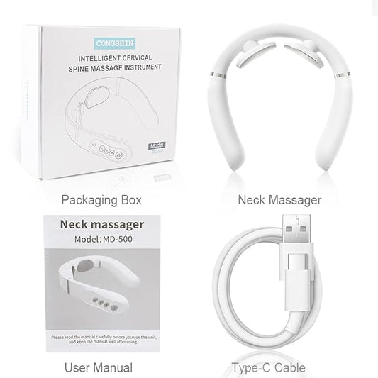 Intelligent Portable Neck Massager with Heat - 6 Modes & 16 Levels Intensity - Cordless Pulse Massage for Neck Pain Relief & Blood Circulation