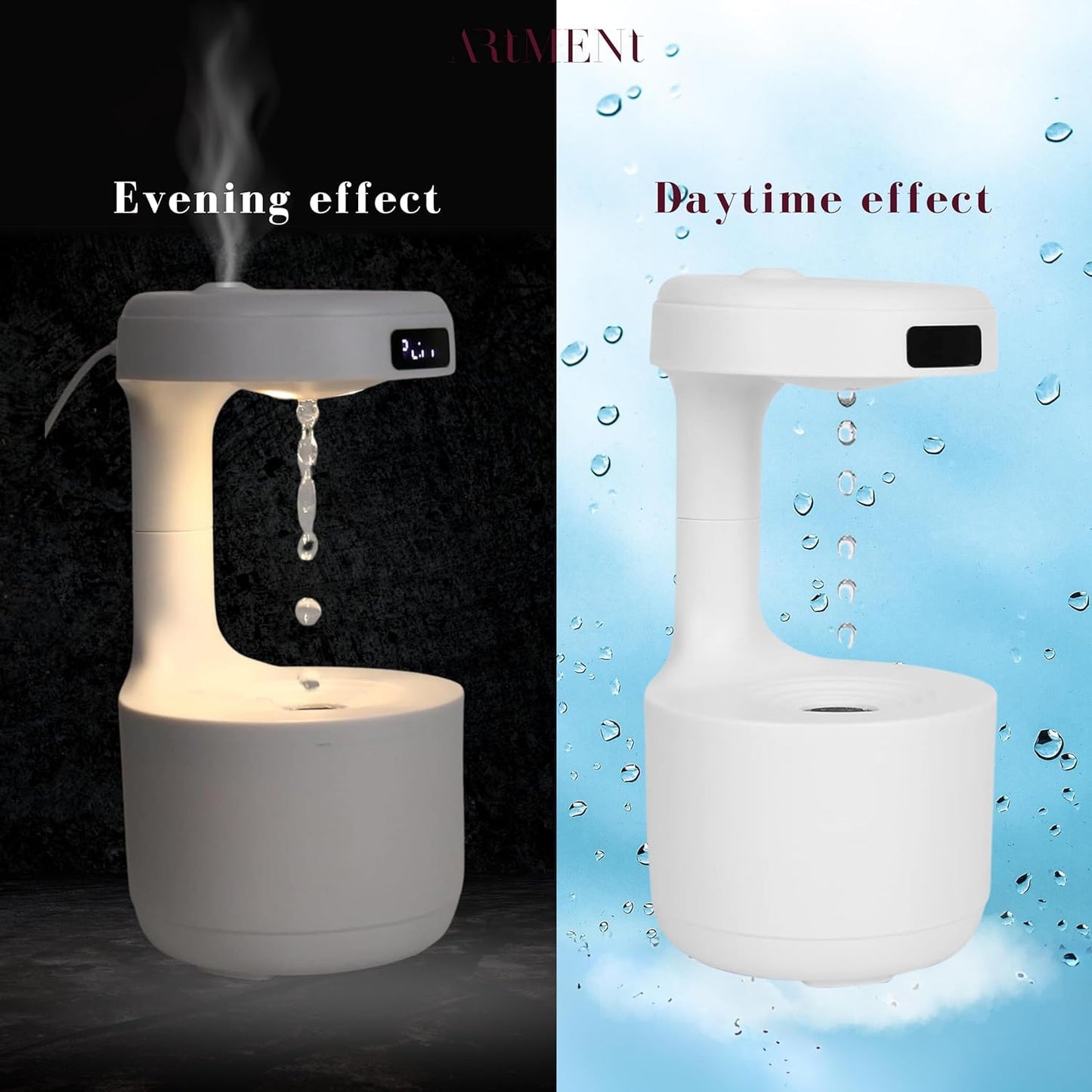 Anti-Gravity Clock Humidifier with Night Light & Decor – 6M Warranty Portable Room Air Purifier