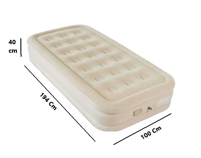 Single Air Bed with Built-in Pump | Inflatable Mattress for Home, Camping & Travel | Quick Self-Inflation, 198x100x40cm