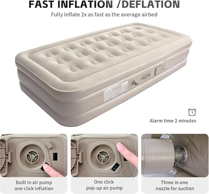 Single Air Bed with Built-in Pump | Inflatable Mattress for Home, Camping & Travel | Quick Self-Inflation, 198x100x40cm
