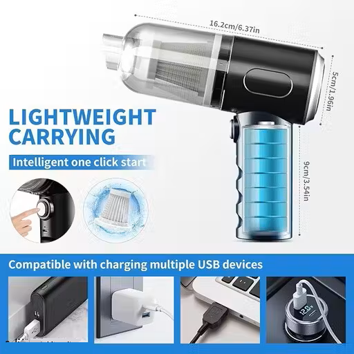 Car Vacuum Cleaner 2 in 1 with 3 Attachments & Blower | Cordless Handheld Vacuum Cleaner for Wet & Dry Cleaning for Home/Office/Car/Keyboard/Travel/Sofa/Office (RoyalBlack)