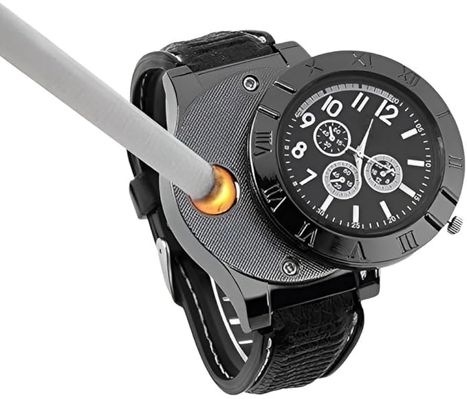 2 in 1 Electronic Cigarette Lighter Watch with USB Rechageable Sporty Wristwatch Stylish Cigarette Lighter Watch, Multifunctional