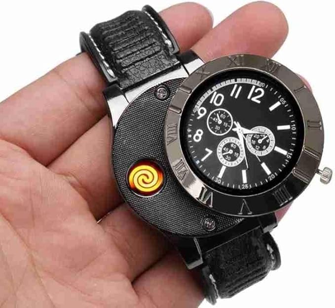 2 in 1 Electronic Cigarette Lighter Watch with USB Rechageable Sporty Wristwatch Stylish Cigarette Lighter Watch, Multifunctional
