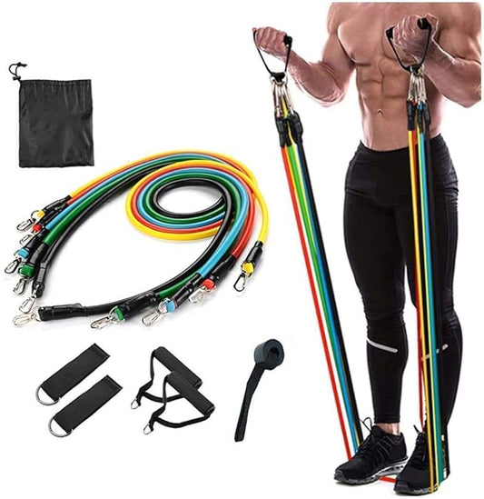 11-in-1 Resistance Band Set for Home Gym | Power Resistance Toning Tube | Adjustable Strength Training Bands | Body Stretching & Workout Equipment | Foam Handles & Door Anchor | Unisex | Multicolor