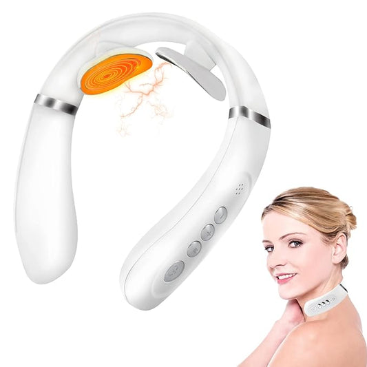 Intelligent Portable Neck Massager with Heat - 6 Modes & 16 Levels Intensity - Cordless Pulse Massage for Neck Pain Relief & Blood Circulation