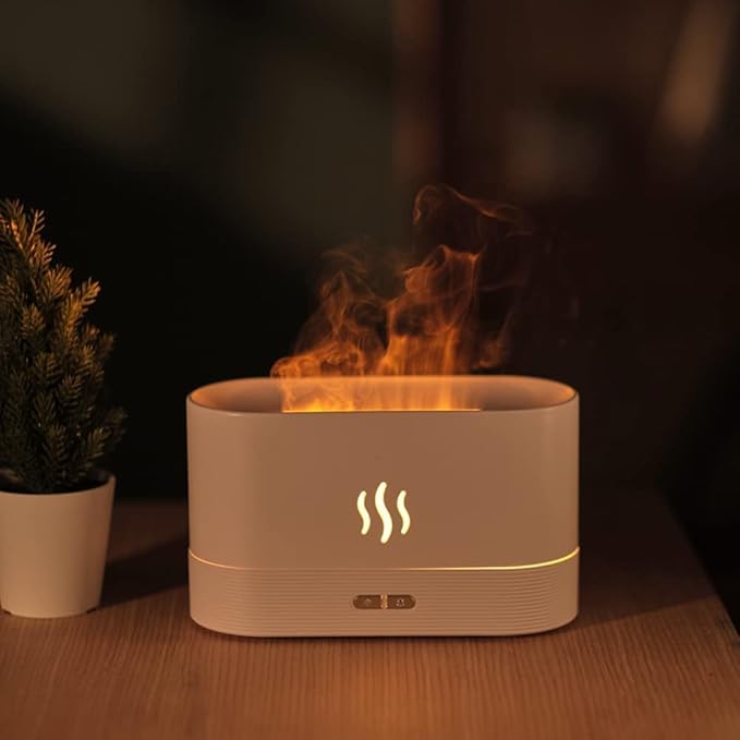 Aromatherapy Flame Light Quiet Mist Humidifiers Aroma Air Diffusers with Auto Shut-Off Protection Mini Flame Light Humidifier Atomization Auto Shut Off Night Light USB Humidifier