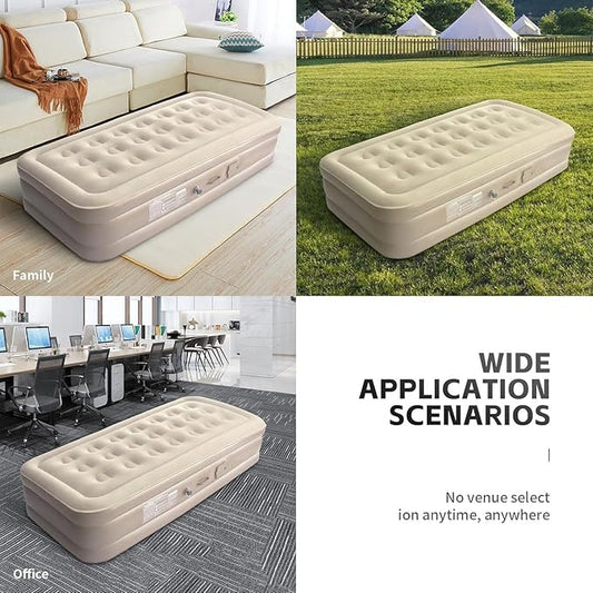 Single Air Bed with Built-in Pump | Inflatable Mattress for Home, Camping & Travel | Quick Self-Inflation, 198x100x40cm
